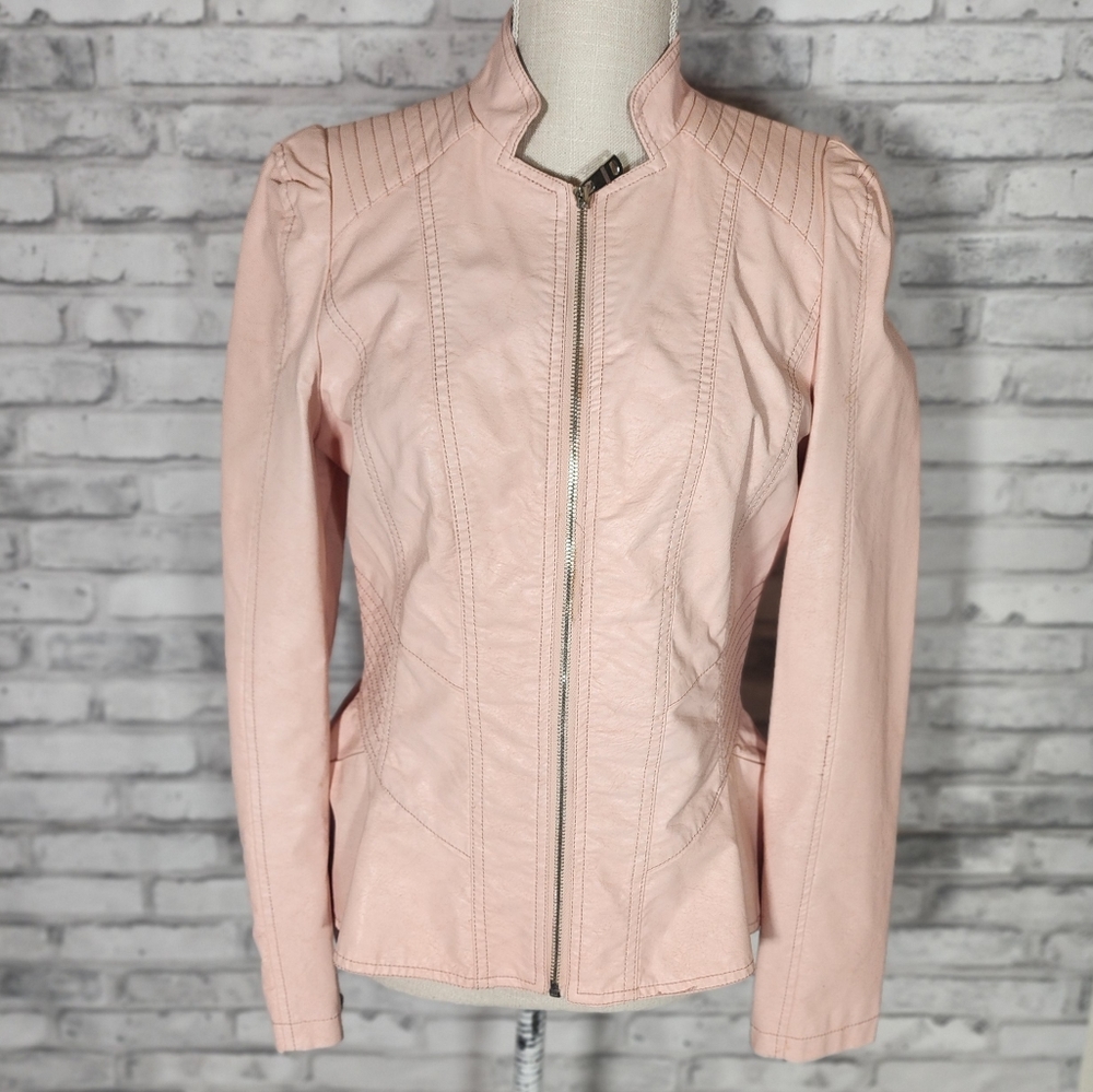 LA Coalition Pink Faux Leather Moto Jacket